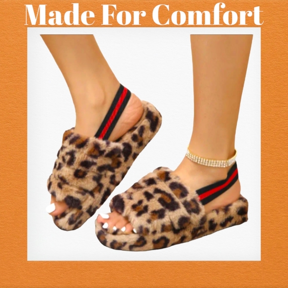 NEW ! Stylish Women's Leopard Print Soft Fluffy Indoor Outdoor Fashion Slippers - Picture 3 of 12